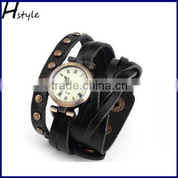 Retro Roman Rivet Weave long strap women watch Vintage Ladies Quartz watch Black WP004