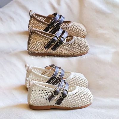 New Korean version of children's princess shoes women's breathable hollow mesh half sandals for children 1-12 years old soft-soled toddler shoes