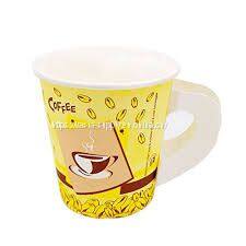 White hot coffee disposable paper cups with handles takeaway printed coffee mugs