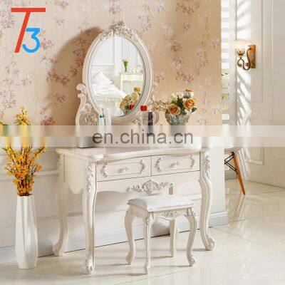 Vanity Makeup Table Wood Stool mirrored dressing table With Drawers