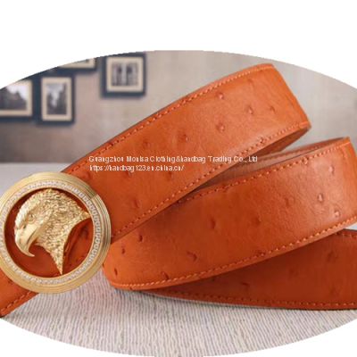 Eagle Head Belt Male Ostrich Grain Cowhide Leather Belt With Diamond Eagle Head Stainless Steel Buckle