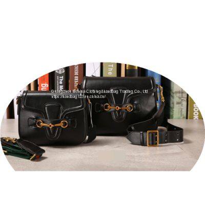 Horseshoe Buckle Bag Retro Cowhide Canvas One Shoulder Diagonal Saddle Bag Genuine Leather photo-3
