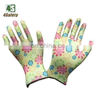 4SAFETY Women Flower Printed Nitrile coated Nylon Knitted Safety Garden Work Gloves