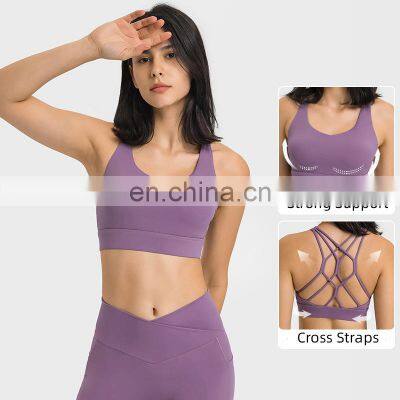 New Arrival Custom Logo Good Quality Sexy Cross Back Straps Sports Bra Women Workout Yoga Fitness Wear Bra Top Clothes