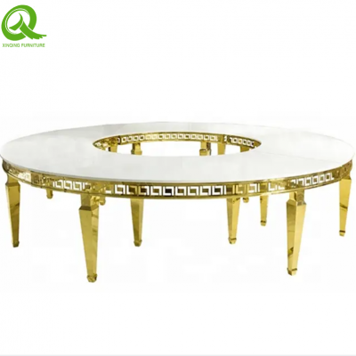 Luxury Wedding 340cm Diameter Round Stainless Steel Gold Table Wedding Party Events Banquet Dining Dinner Glass Table