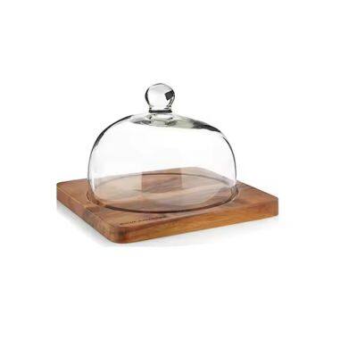 Cake decorating glass bell jar dome cover with wooden base