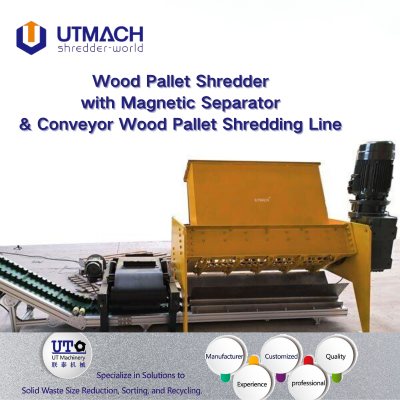Advanced Wood Pallet Shredder with Magnetic Separation and Conveyor System