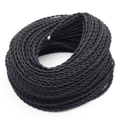 UL CE VDE SAA 2 Core 0.75mm 3 Core 0.824mm Fabric Wire Cotton Braided Electrical Wire Cable Black Twisted Cable