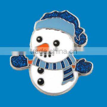 flashing glitter powder snowman metal badge with magnet