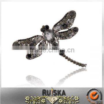 Black Rhinestone And Crystal Dragonfly Brooch