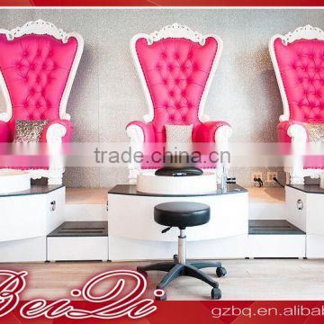 Royal king throne velvet high back salon chair station, pink luxury foot massage spa pedicure chair for nail