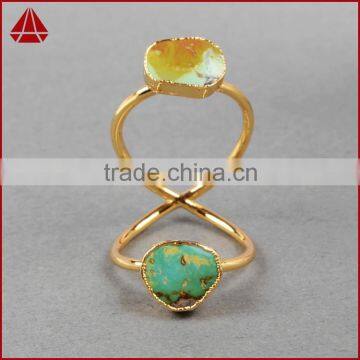 Turquoise Gold Turquoise Double Stone Wire Twisted Ring photo-6