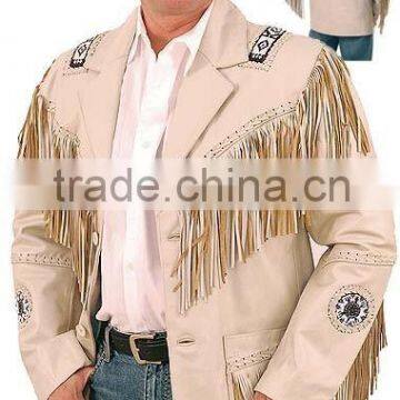 2015 New fashion White Leather Jacket with Fringe for mens motorbike leather jacket