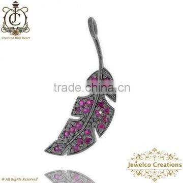 Leaf Charm Pendant Jewelry, Ruby Gemstone Silver Charm, Gemstone Pendant, Designer Charm Pendant Jewelry