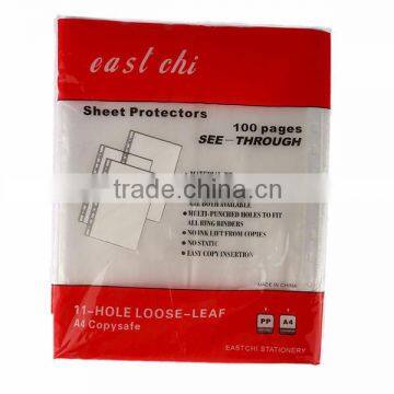 2015 China Supplier Wholesale Clear A4 Sheet Protector, PP Sheet Protector, 11Hole Sheet Protector