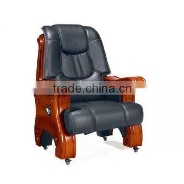 Boss Traditional Black leather Guest Chair Mahogany