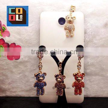 Wholesale Gitter Bear Pendant Earphone Jack Dust Cap Plug Bling Bling Rhinestone Crystal Bear Dustproof Plug for Phones