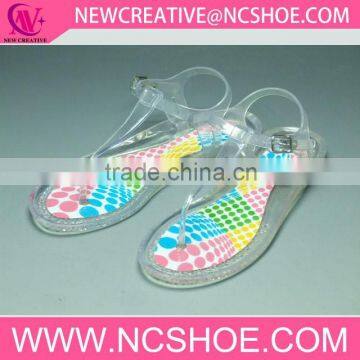 2015 crystal jelly clear flat toe post ladies t-shape sandals