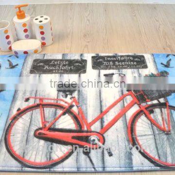 beautiful printed 50*80cm bathmat with anti-slipping back bicycle design memory foam mat