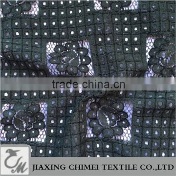 Black green jacquard heavy lace fabric