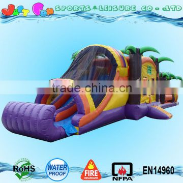 jungle inflatable bouncy house double-lane slide combo obstacle course racing game