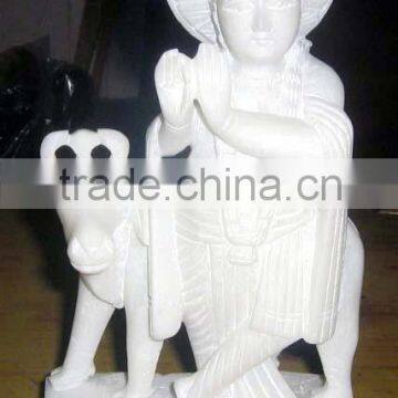 Italian Marble Krishna With Cow Statue