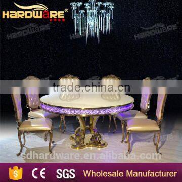 LED round golden stainless steel wedding table for events