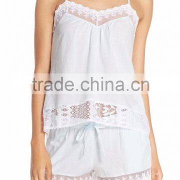 Wholesale Sexy Summer Women Lace Trim Cotton Short Pajama Set