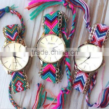 Handmade Braided Friendship Watch/ Ladies Geneva Woven Bracelet Watch