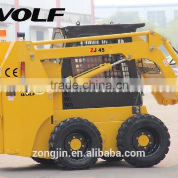 WOLF skid steer loader with lawn mower, breaker, hydraulic hammer attachments