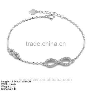 BZA2-004 2016 Fashion Jewelry with Infinte Shape 925 Sterling Silver Bracelet with AAA CZ Stones