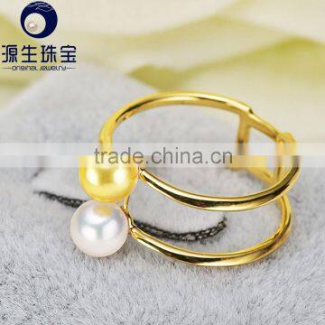 2016 Fine Japanese Akoya Pearls 18K Gold Rose Gold Double Pearl Rings for Girls