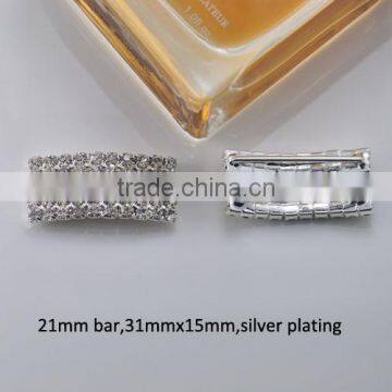 (M0577) 21mm inner bar rhinestone buckle for wedding,31mmx15mm,silver plating