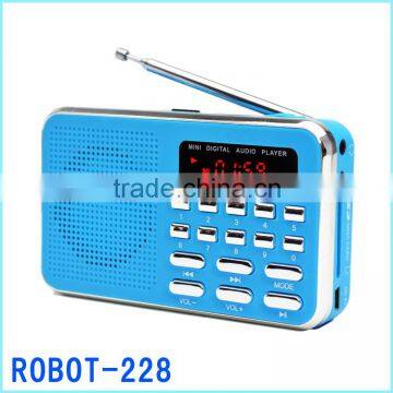 Robot-228 portable card speaker,mini speaker with TF/Micro SD card/USB disks,radio fm