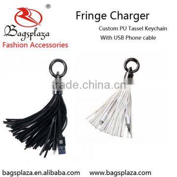 Alibaba china Custom PU Tassel Keychain USB Charger Cable for phone