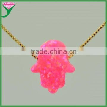 Fashion 11x13mm OP55 Gold Plating Sterling Silver Pink Synthetic Opal Hamsa Halskette photo-2