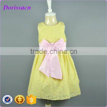 new fashion design cotton dress yellow handmade formal dresses clothes for girls 2016