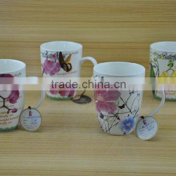 11OZ butterfly with flowers full decal print coffee cups, shiny surface new bone china mug, KL5004-10281