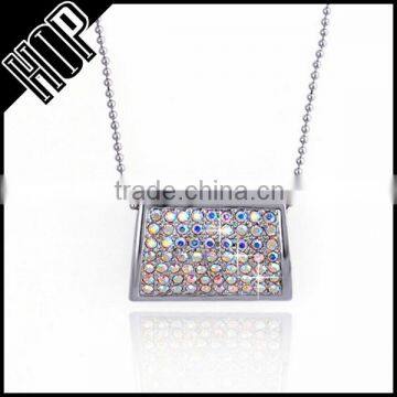 Best selling fashion metal alloy silver rhinestone tag pendant