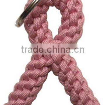 breast cancer awareness ribbon keychain, ribbon paracord key ring