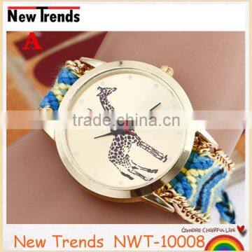 2016 hot new fashion women colorful cord weaved giraffe watches