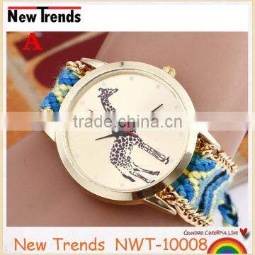 2016 Hot New Fashion Women Colorful Cord Weaved Giraffe Watches