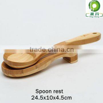 Round Bamboo wooden soup spoon and rest