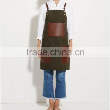 Hign Quality Barista Apron, Work Apron ,Navy Canvas With Black Leather Strap Apron photo-5