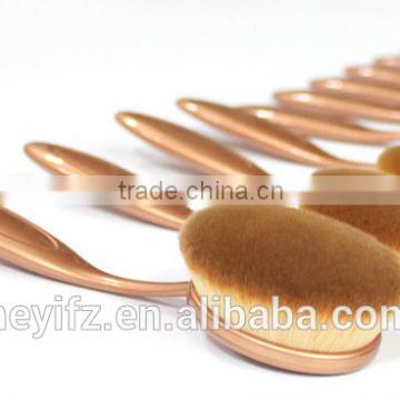 2016 Hot Sell Synthetic Hair Flat Vegan 10PC High Quality Rose Gold Toothbrush Oval Makeup Brush Set