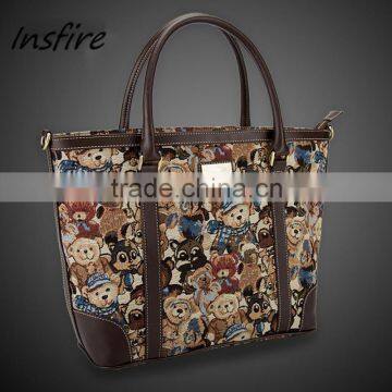 teddy bear print fashion style women canvas tote handbag