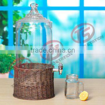 Clear cylinder glass beverage water dispenser with tap and willow stand