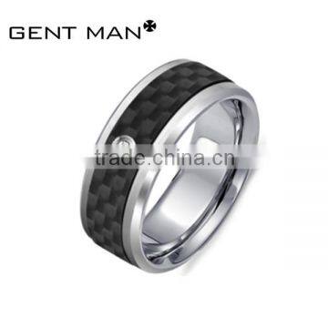 8mm 316L s.steel carbon fiber ring diamond Wedding Ring for Men