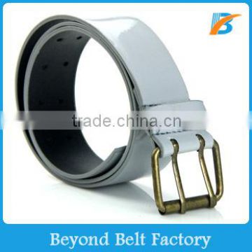 Solid Color Patent Leather Belt for Men with Roller Buckle