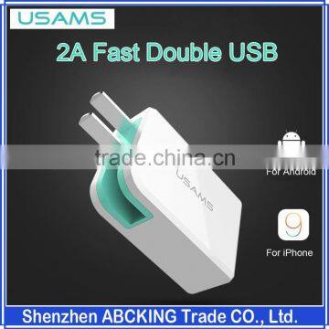 Original USAMS Foldable Square Double USB Fast Charger For Apple / Smartphone / PSP Mobile Phone Travel Charger